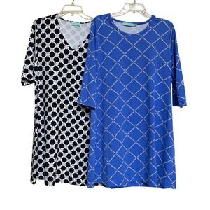 Lot 2 Anthony's Resort Wear Womens XL Shift Dress Blue Black Geometric Lattice